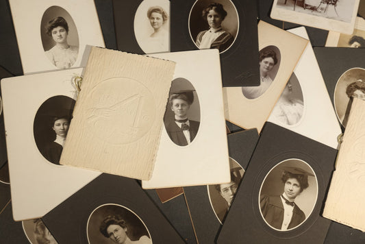 Grouping of Antique Board-Mounted Portrait Photographs of Young Women High School Graduates with 1897 Watseka High School Commencement Program and Maud T. Seaman Calling Cards, Watseka, Illinois