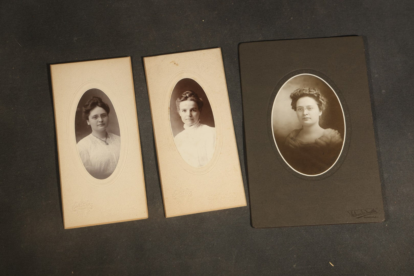 Grouping of Antique Board-Mounted Portrait Photographs of Young Women High School Graduates with 1897 Watseka High School Commencement Program and Maud T. Seaman Calling Cards, Watseka, Illinois