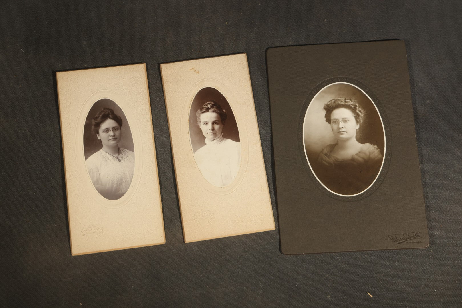 Grouping of Antique Board-Mounted Portrait Photographs of Young Women High School Graduates with 1897 Watseka High School Commencement Program and Maud T. Seaman Calling Cards, Watseka, Illinois