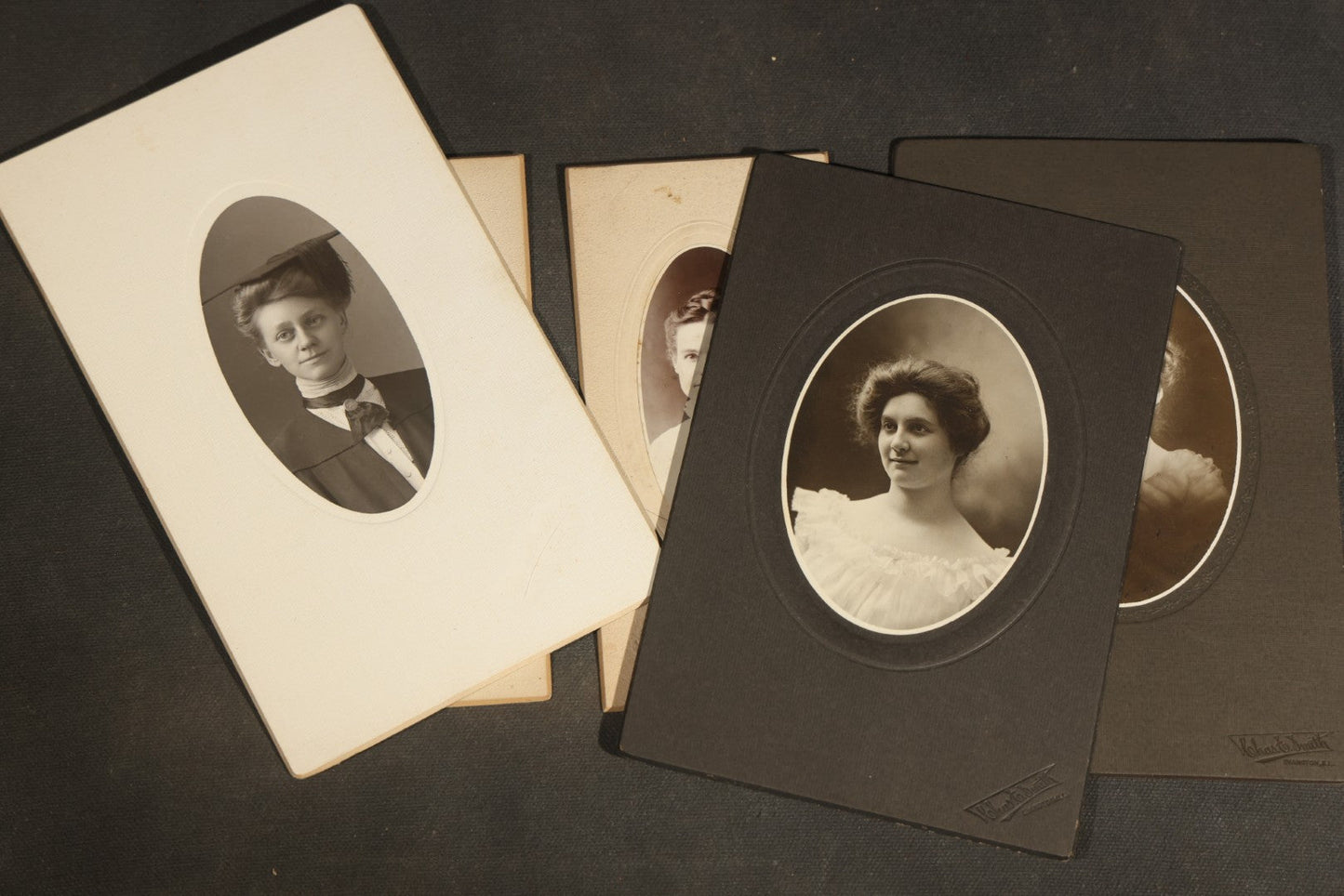 Grouping of Antique Board-Mounted Portrait Photographs of Young Women High School Graduates with 1897 Watseka High School Commencement Program and Maud T. Seaman Calling Cards, Watseka, Illinois