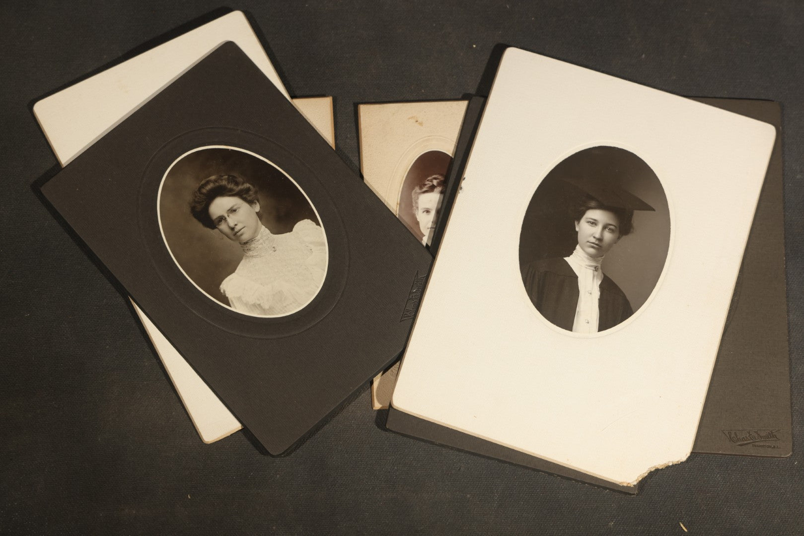 Grouping of Antique Board-Mounted Portrait Photographs of Young Women High School Graduates with 1897 Watseka High School Commencement Program and Maud T. Seaman Calling Cards, Watseka, Illinois