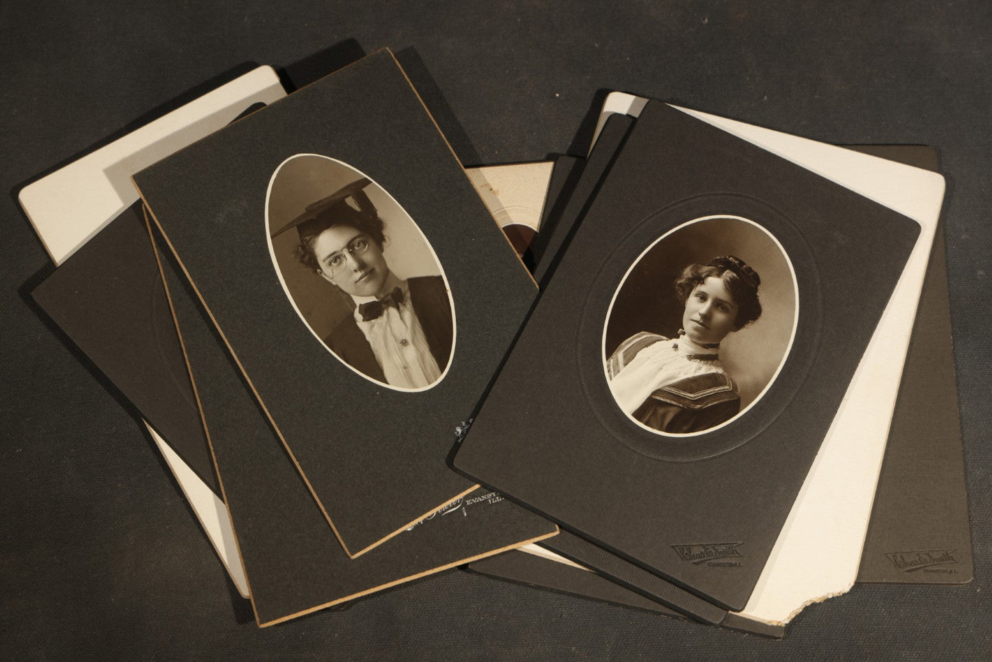Grouping of Antique Board-Mounted Portrait Photographs of Young Women High School Graduates with 1897 Watseka High School Commencement Program and Maud T. Seaman Calling Cards, Watseka, Illinois