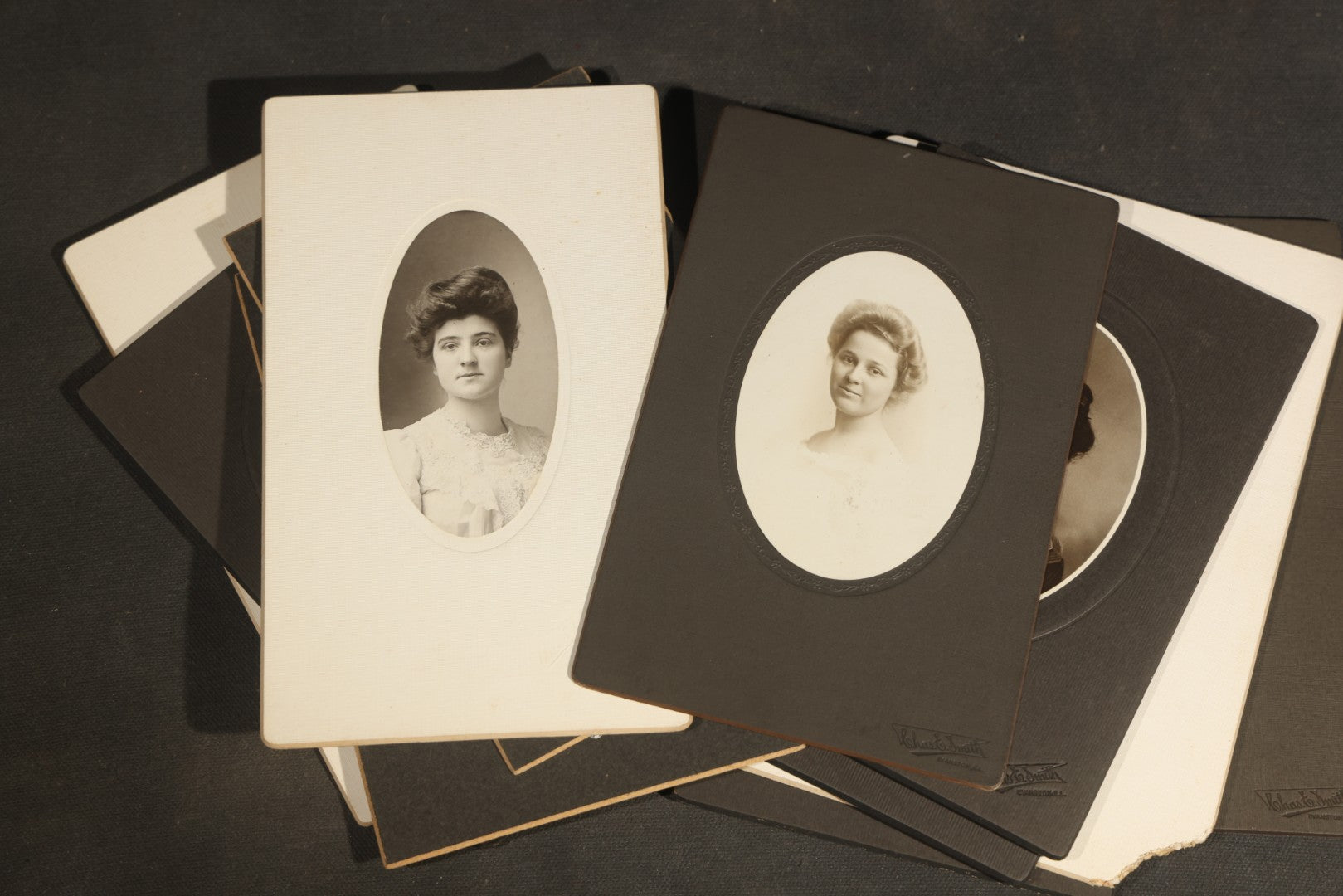 Grouping of Antique Board-Mounted Portrait Photographs of Young Women High School Graduates with 1897 Watseka High School Commencement Program and Maud T. Seaman Calling Cards, Watseka, Illinois