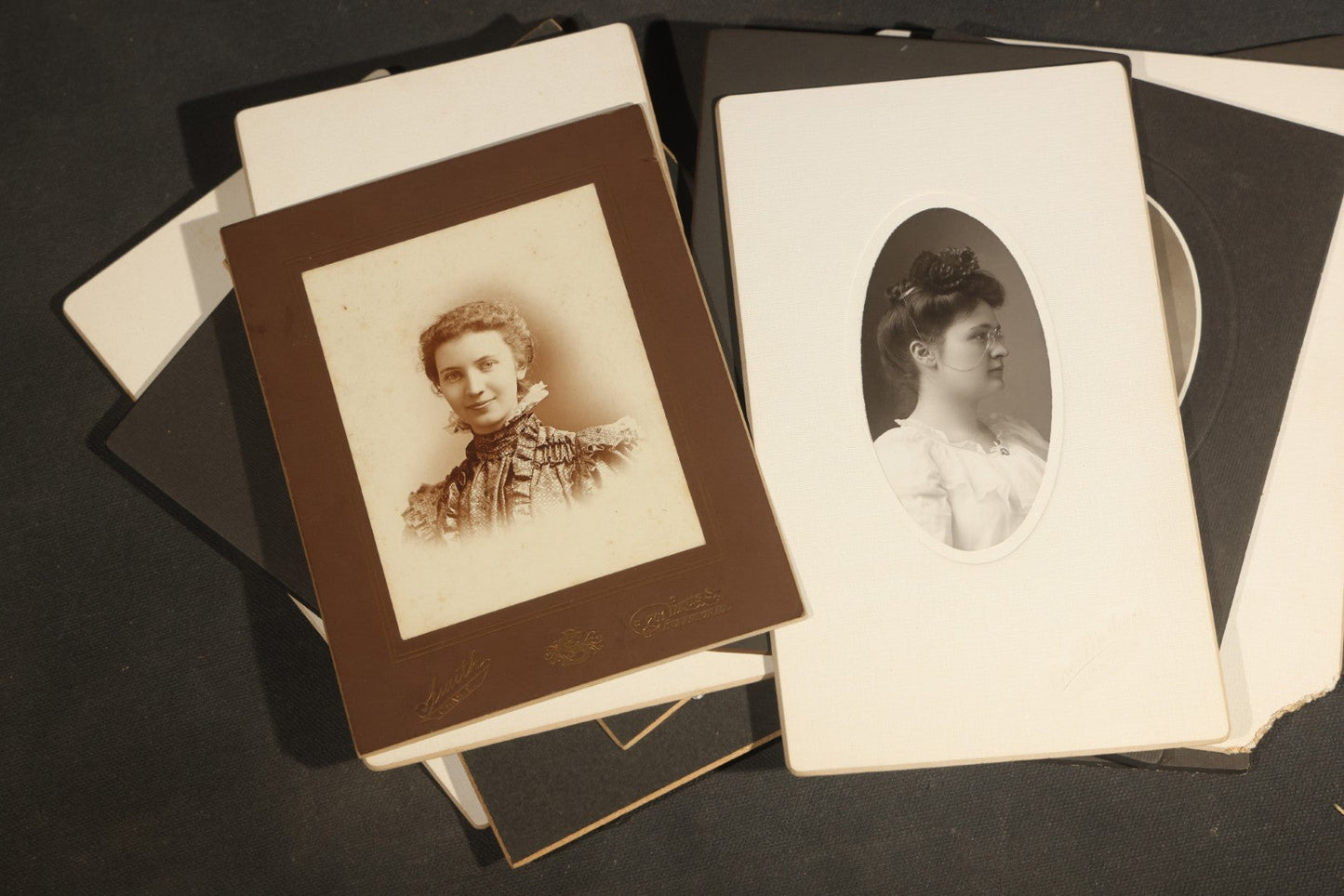 Grouping of Antique Board-Mounted Portrait Photographs of Young Women High School Graduates with 1897 Watseka High School Commencement Program and Maud T. Seaman Calling Cards, Watseka, Illinois