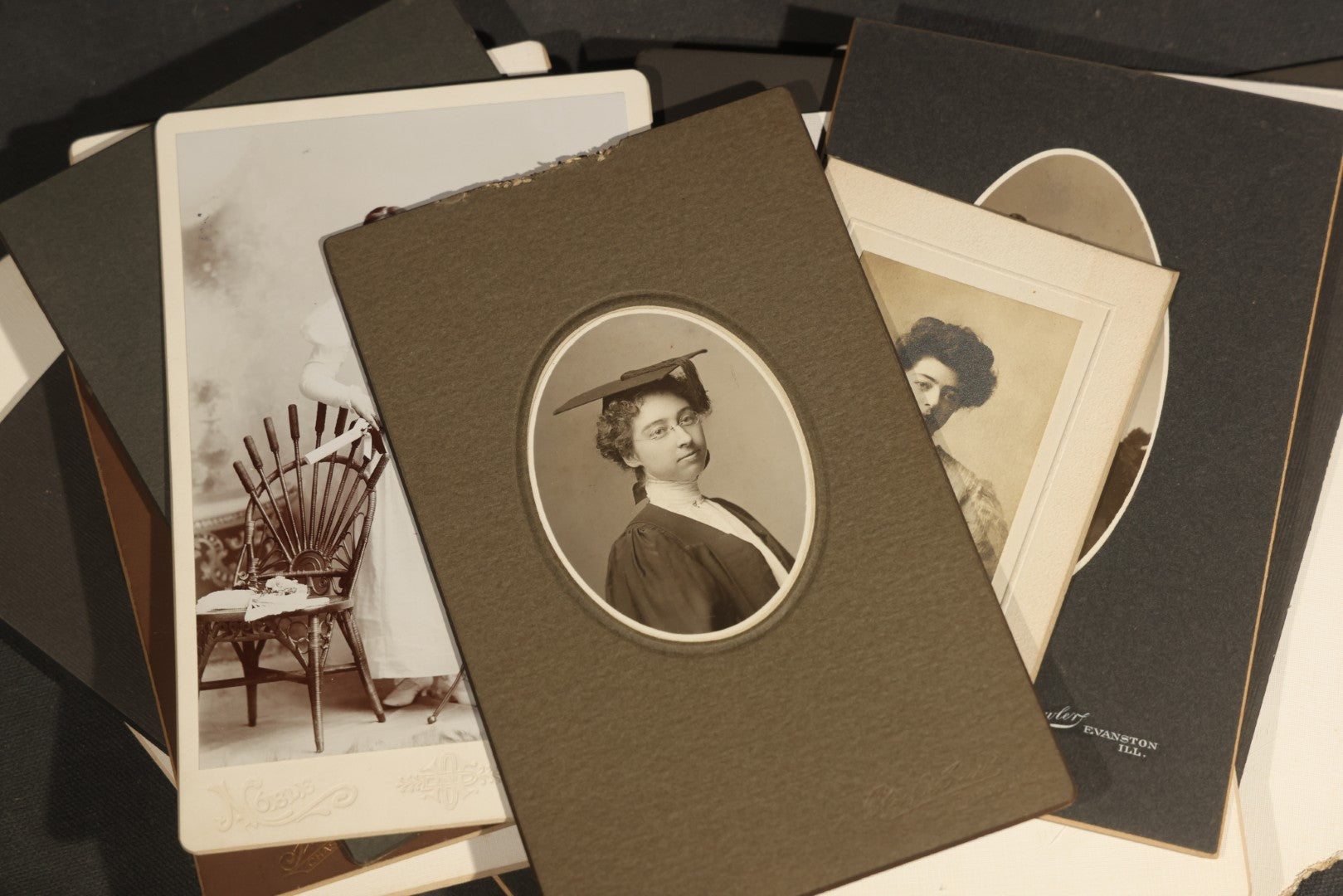 Grouping of Antique Board-Mounted Portrait Photographs of Young Women High School Graduates with 1897 Watseka High School Commencement Program and Maud T. Seaman Calling Cards, Watseka, Illinois