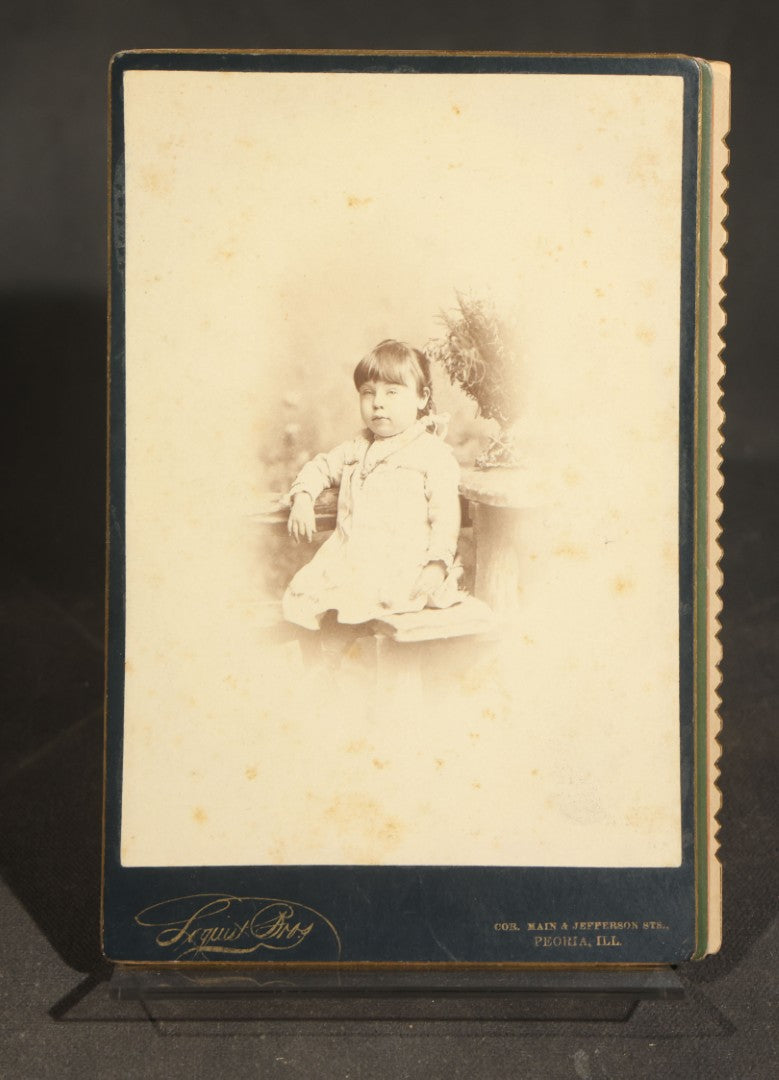 Grouping of Five Antique Cabinet Card Photographs of Children including Anna, Maude, and Grace Seaman, Photographed by Stewart, Minonk, Illinois and Lequist Bros., Peoria, Illinois