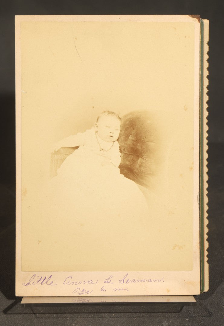 Grouping of Five Antique Cabinet Card Photographs of Children including Anna, Maude, and Grace Seaman, Photographed by Stewart, Minonk, Illinois and Lequist Bros., Peoria, Illinois