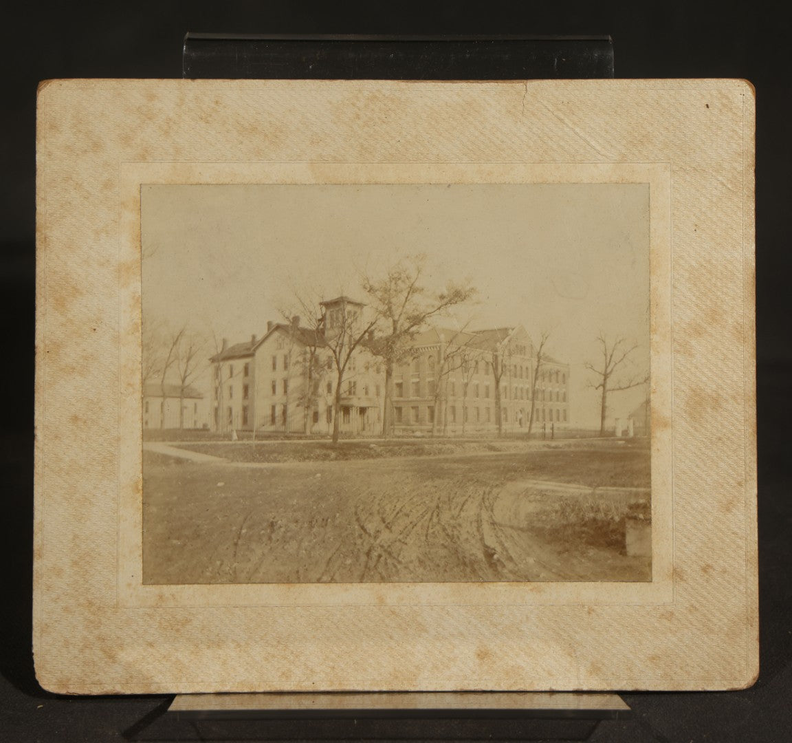 Grouping of Four Antique Board-Mounted Photographs Including Northwestern University Old College, Seminary, Heck Hall, and Lake Michigan