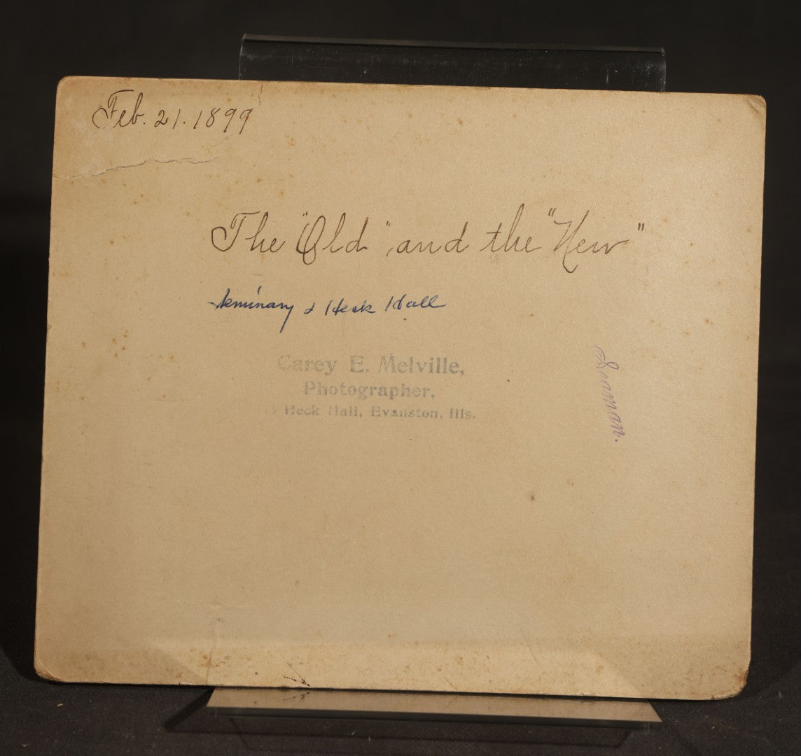 Grouping of Four Antique Board-Mounted Photographs Including Northwestern University Old College, Seminary, Heck Hall, and Lake Michigan