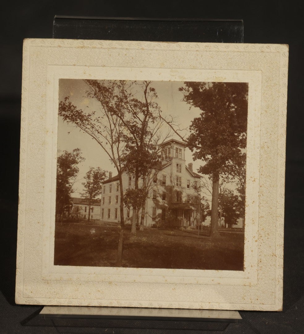 Grouping of Four Antique Board-Mounted Photographs Including Northwestern University Old College, Seminary, Heck Hall, and Lake Michigan