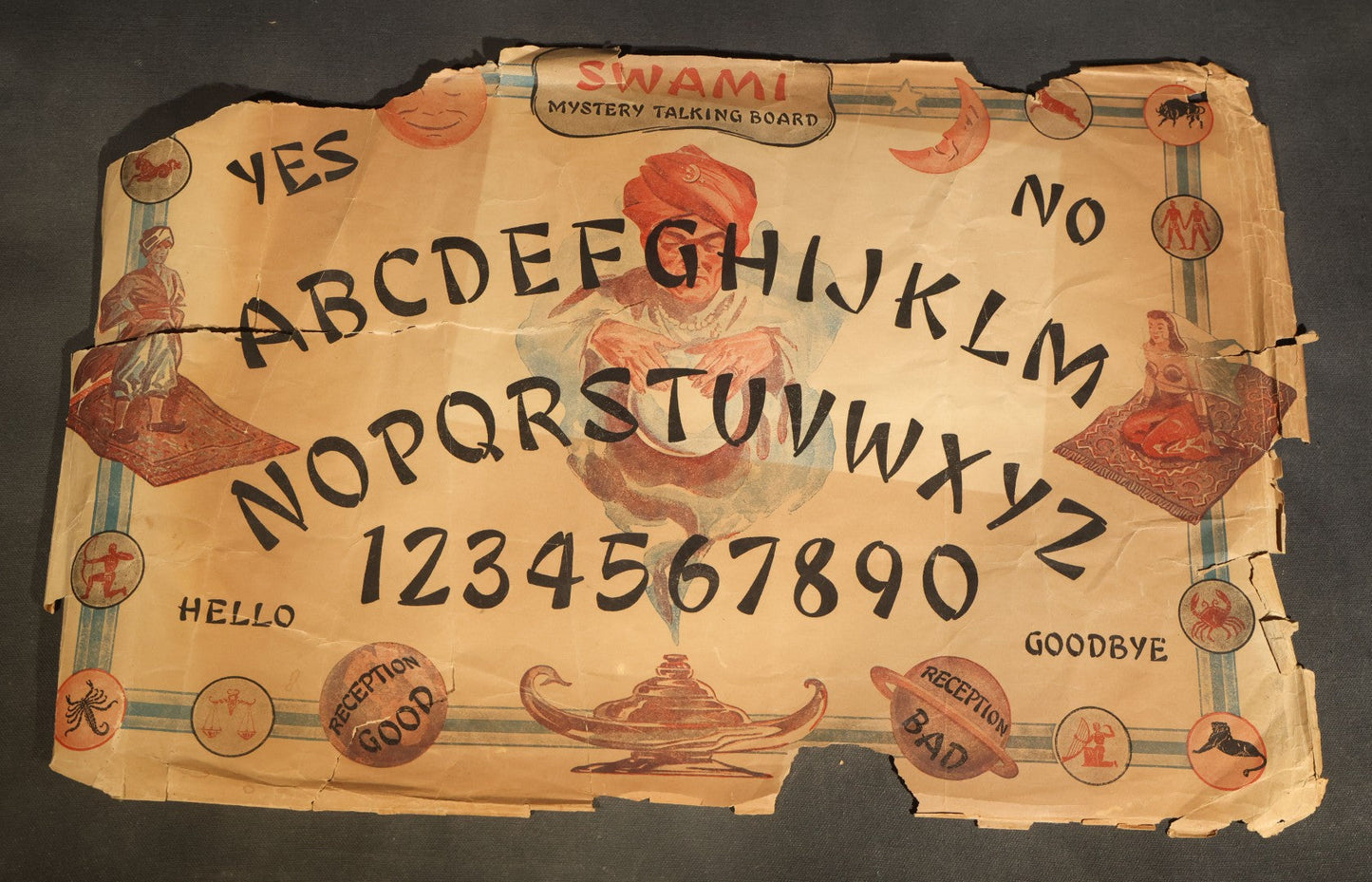 Vintage "Swami Mystery Talking Board" Ouija Board with Partial Original Paper Sleeve, Manufactured by Gift Craft, 666 Lake Shore Drive, Chicago, Illinois
