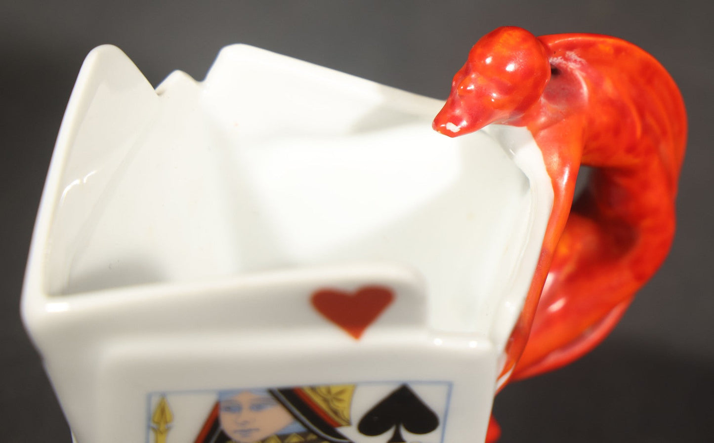 Antique Royal Bayreuth Porcelain Devil and Cards Figural Creamer with Red Devil Handle, Bavaria, Germany