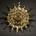 Lot 007 - Antique Solid Brass Lion and Sunburst Gas Wall Fixture Backplate with Threaded Mouth Opening, 7-5/8" L