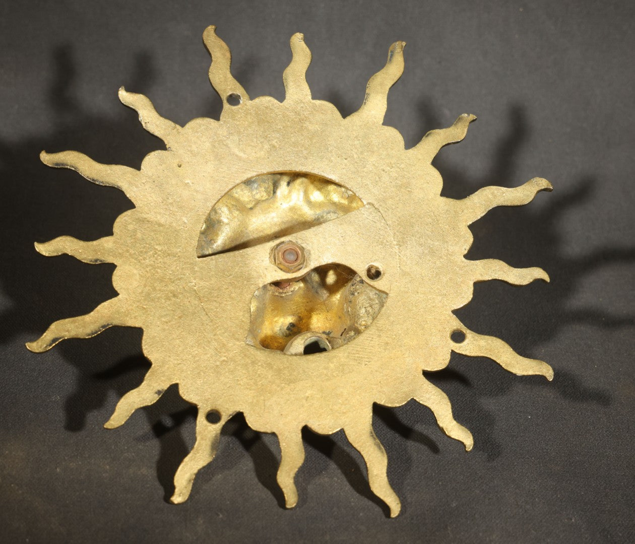 Antique Solid Brass Lion and Sunburst Gas Wall Fixture Backplate with Threaded Mouth Opening