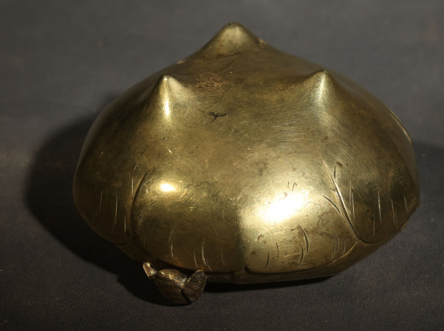 Vintage Chinese Brass Censer / Incense Burner with Lotus Petal Body, Fly-Form Handles, Three Feet, and Six-Circle Mark