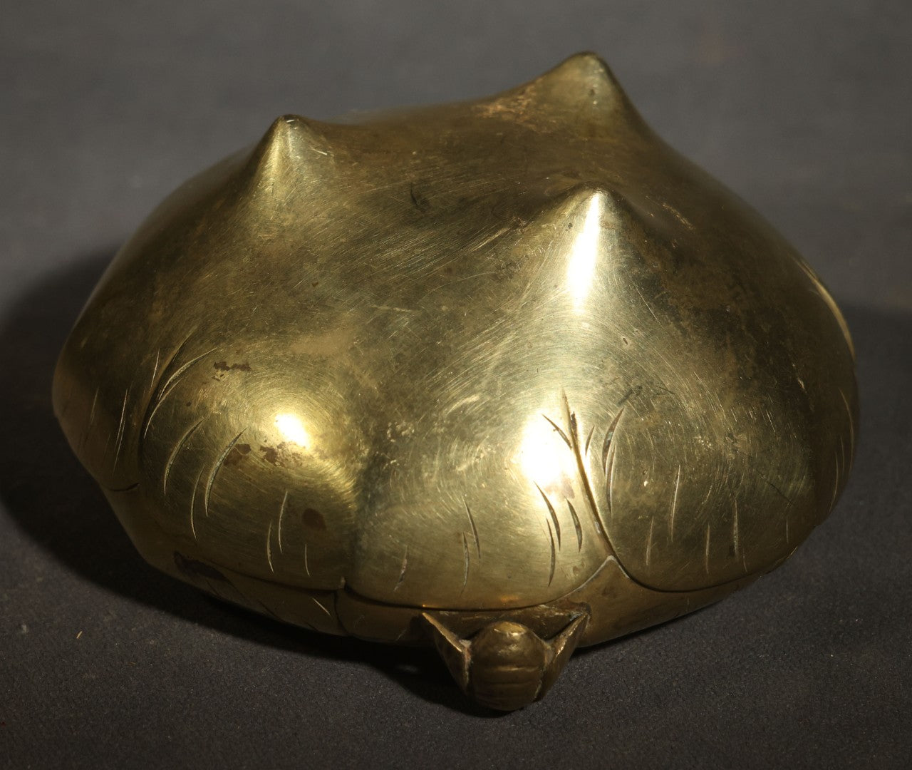 Vintage Chinese Brass Censer / Incense Burner with Lotus Petal Body, Fly-Form Handles, Three Feet, and Six-Circle Mark