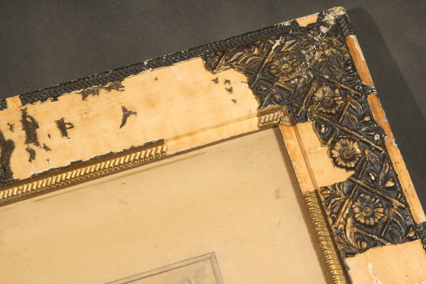 Antique Framed Pencil and Pastel Ornamental Scrollwork Study by Monument and Headstone Maker F. E. Fredette, Linwood, Massachusetts, 1900, with Four Sheets of Business Letterhead