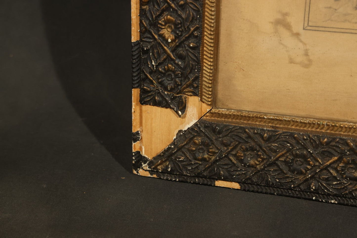 Antique Framed Pencil and Pastel Ornamental Scrollwork Study by Monument and Headstone Maker F. E. Fredette, Linwood, Massachusetts, 1900, with Four Sheets of Business Letterhead