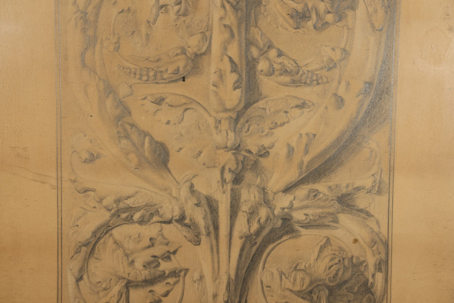 Antique Framed Pencil and Pastel Ornamental Scrollwork Study by Monument and Headstone Maker F. E. Fredette, Linwood, Massachusetts, 1900, with Four Sheets of Business Letterhead