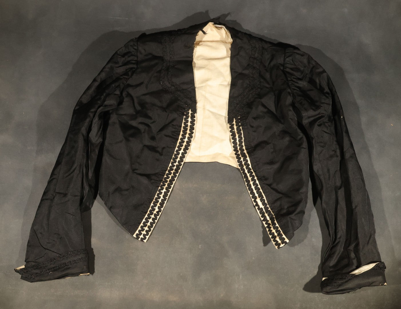 Antique Black Victorian / Edwardian Bodice with Braided Trim and Contrast Front Edging