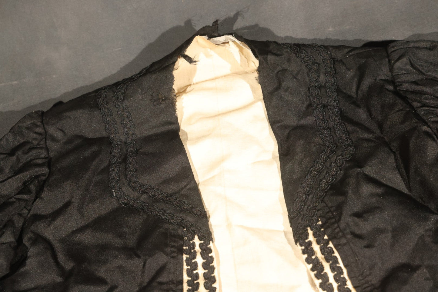 Antique Black Victorian / Edwardian Bodice with Braided Trim and Contrast Front Edging