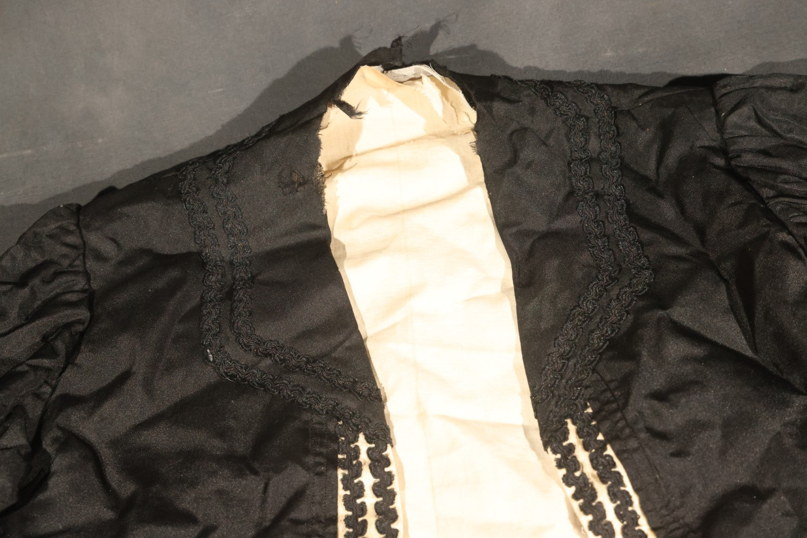 Antique Black Victorian / Edwardian Bodice with Braided Trim and Contrast Front Edging