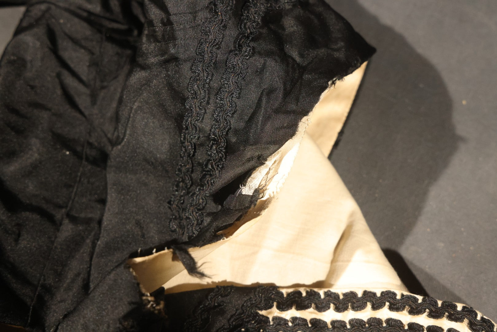 Antique Black Victorian / Edwardian Bodice with Braided Trim and Contrast Front Edging