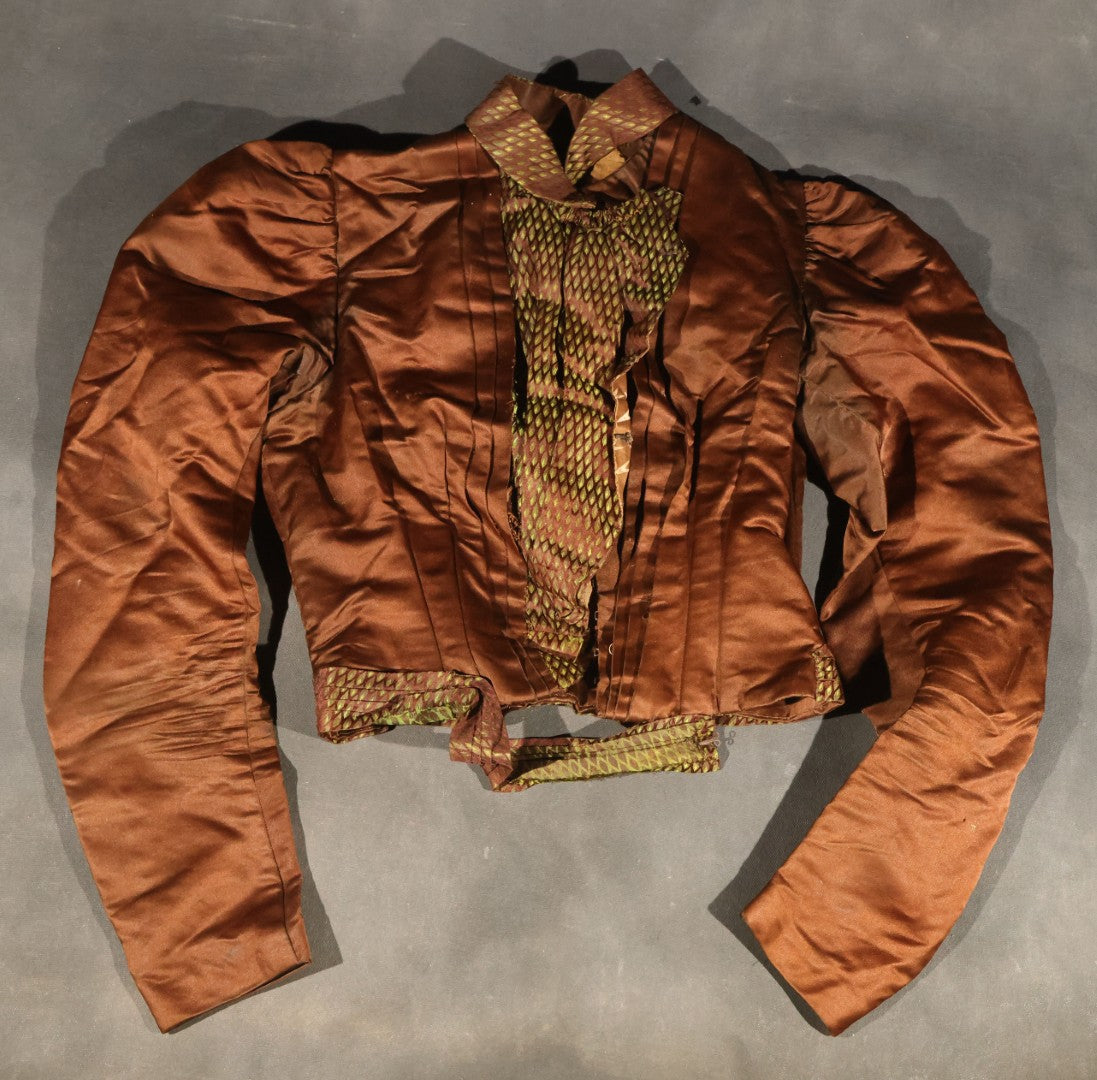 Antique Brown Victorian / Edwardian Bodice with Diamond-Patterned Contrast Trim and Boned Interior
