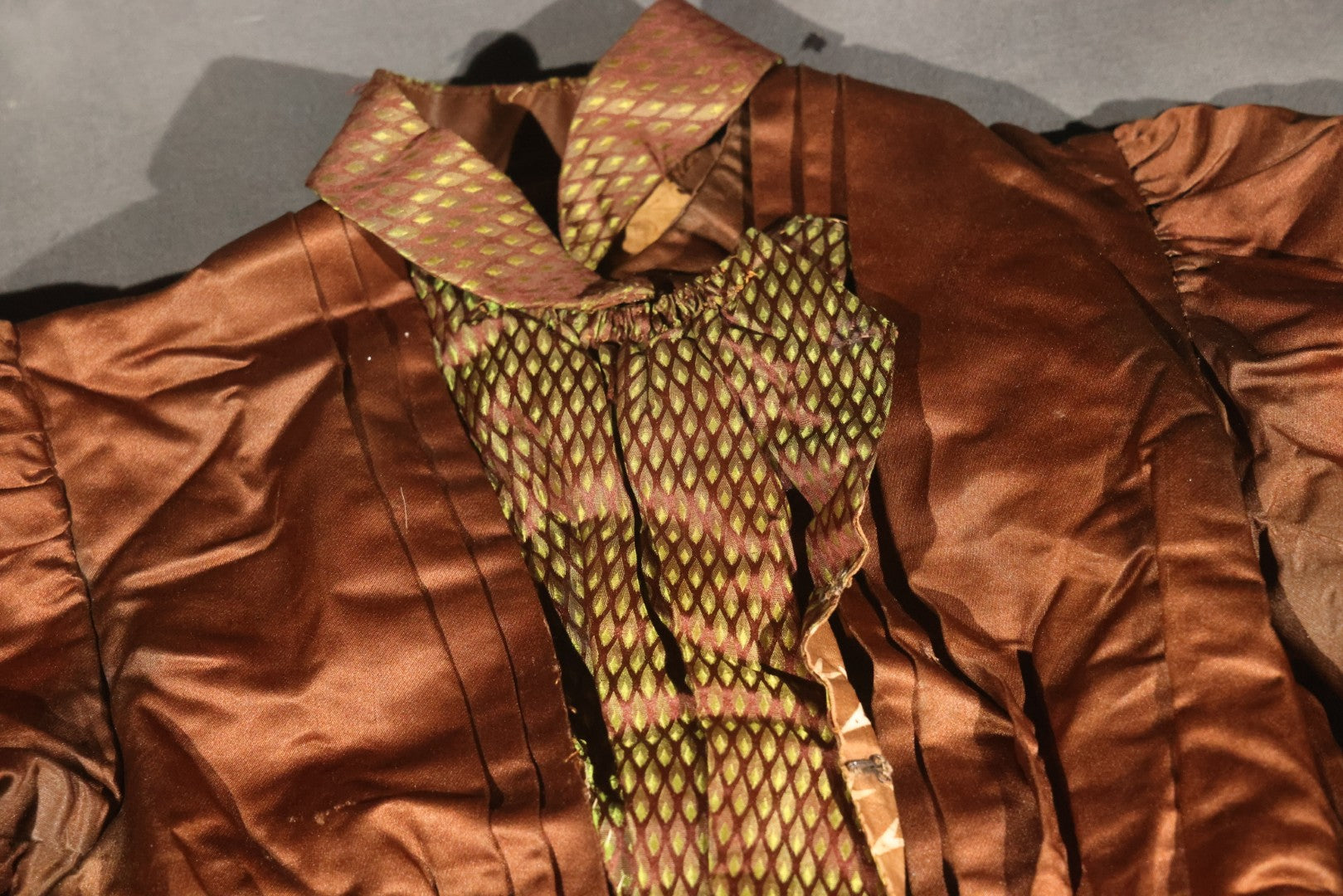 Antique Brown Victorian / Edwardian Bodice with Diamond-Patterned Contrast Trim and Boned Interior