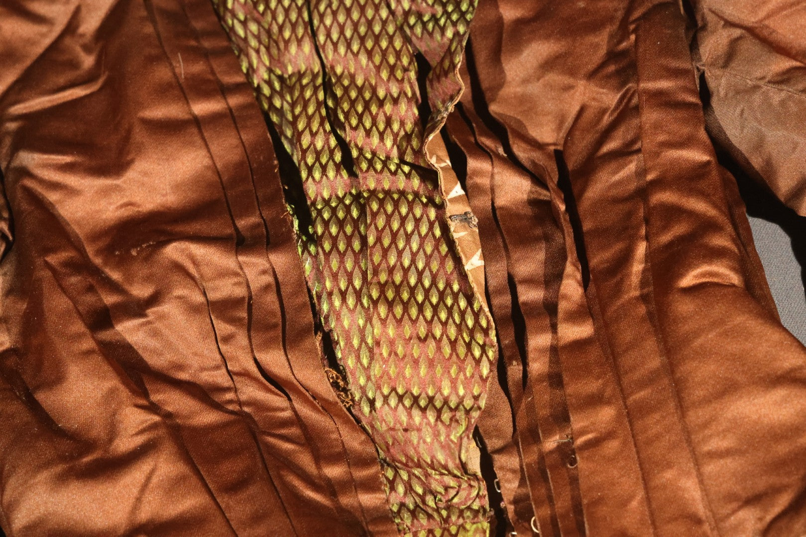 Antique Brown Victorian / Edwardian Bodice with Diamond-Patterned Contrast Trim and Boned Interior