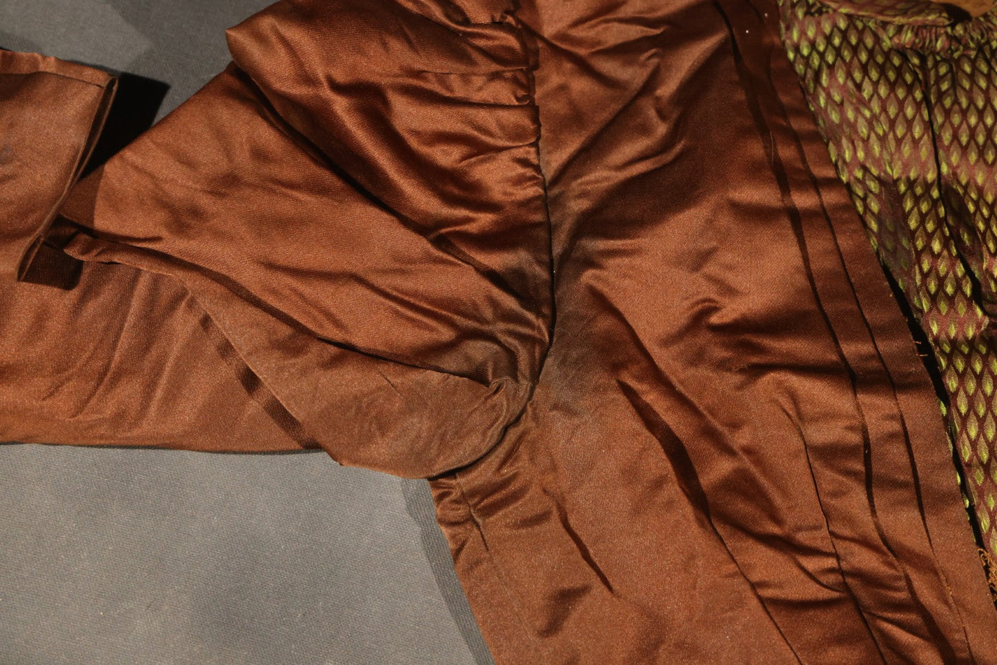 Antique Brown Victorian / Edwardian Bodice with Diamond-Patterned Contrast Trim and Boned Interior