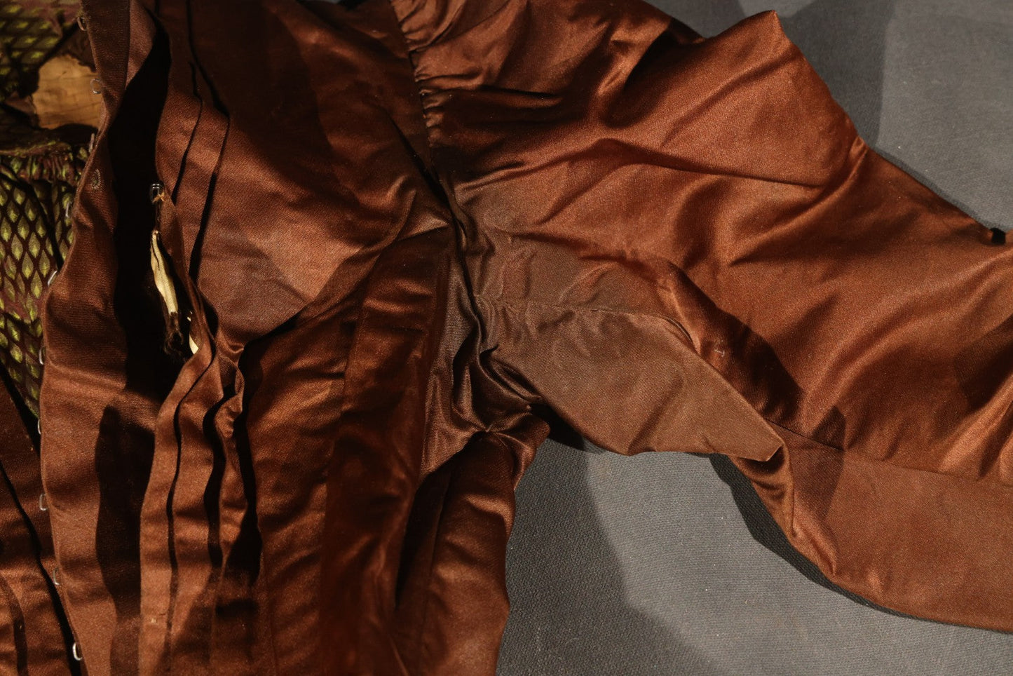 Antique Brown Victorian / Edwardian Bodice with Diamond-Patterned Contrast Trim and Boned Interior