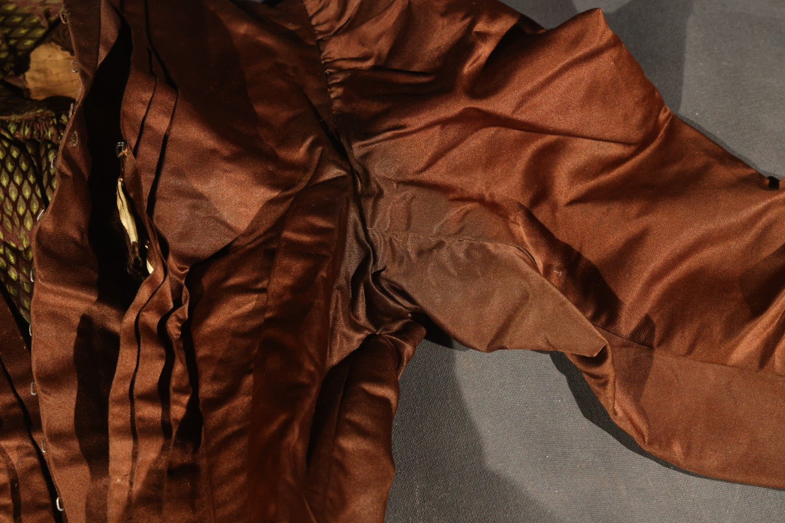 Antique Brown Victorian / Edwardian Bodice with Diamond-Patterned Contrast Trim and Boned Interior