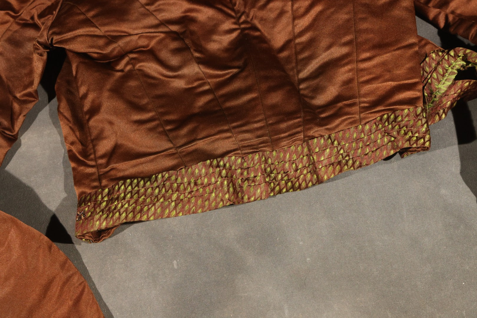 Antique Brown Victorian / Edwardian Bodice with Diamond-Patterned Contrast Trim and Boned Interior