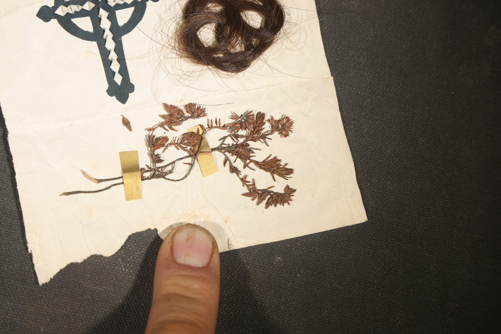 Antique Greek Folded Letter Sheet with Mourning Keepsake Contents including Lock of Hair, Dried Flowers, and Cut-Paper Cross, Postmarked Athens, Greece, 1867