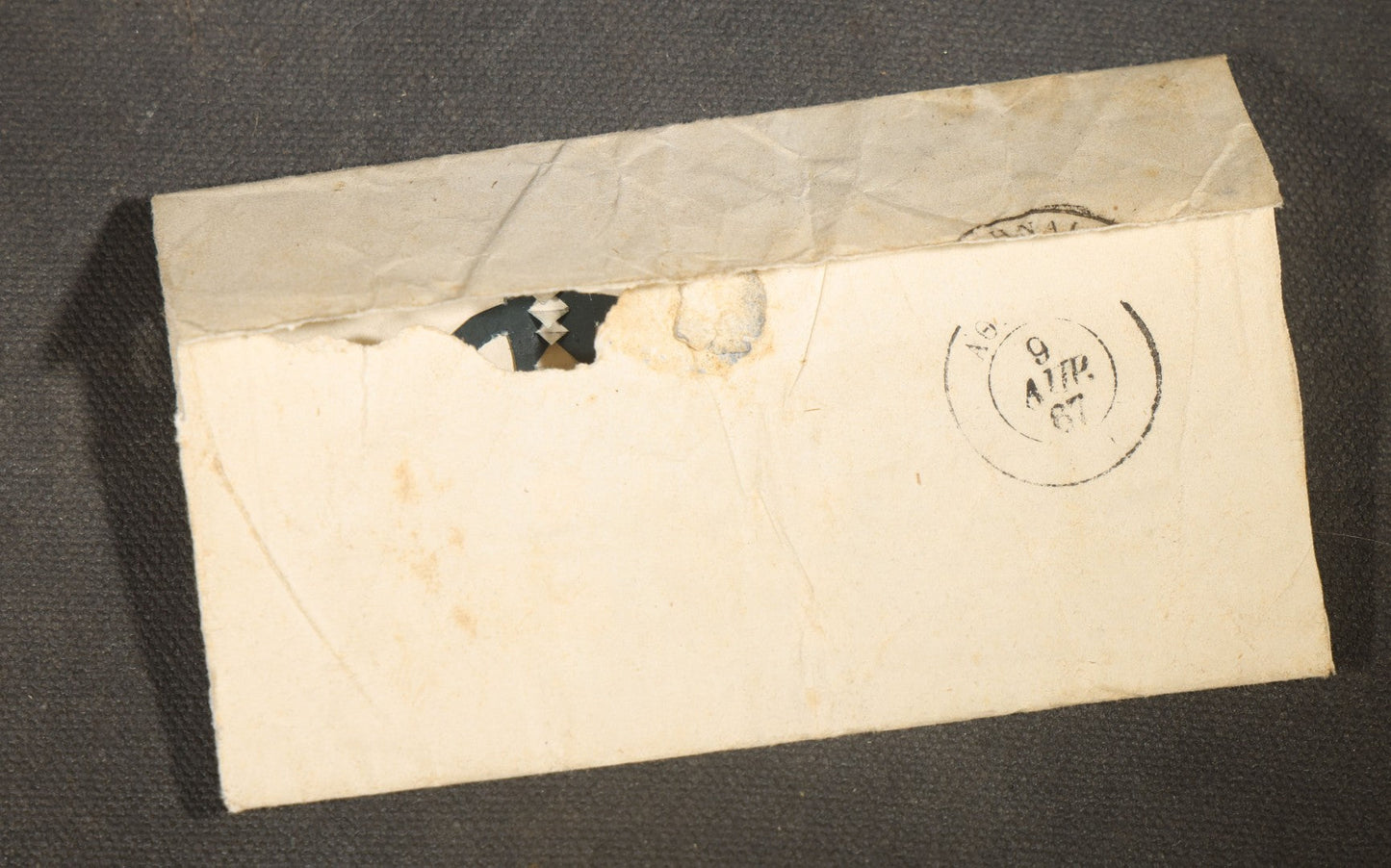 Antique Greek Folded Letter Sheet with Mourning Keepsake Contents including Lock of Hair, Dried Flowers, and Cut-Paper Cross, Postmarked Athens, Greece, 1867