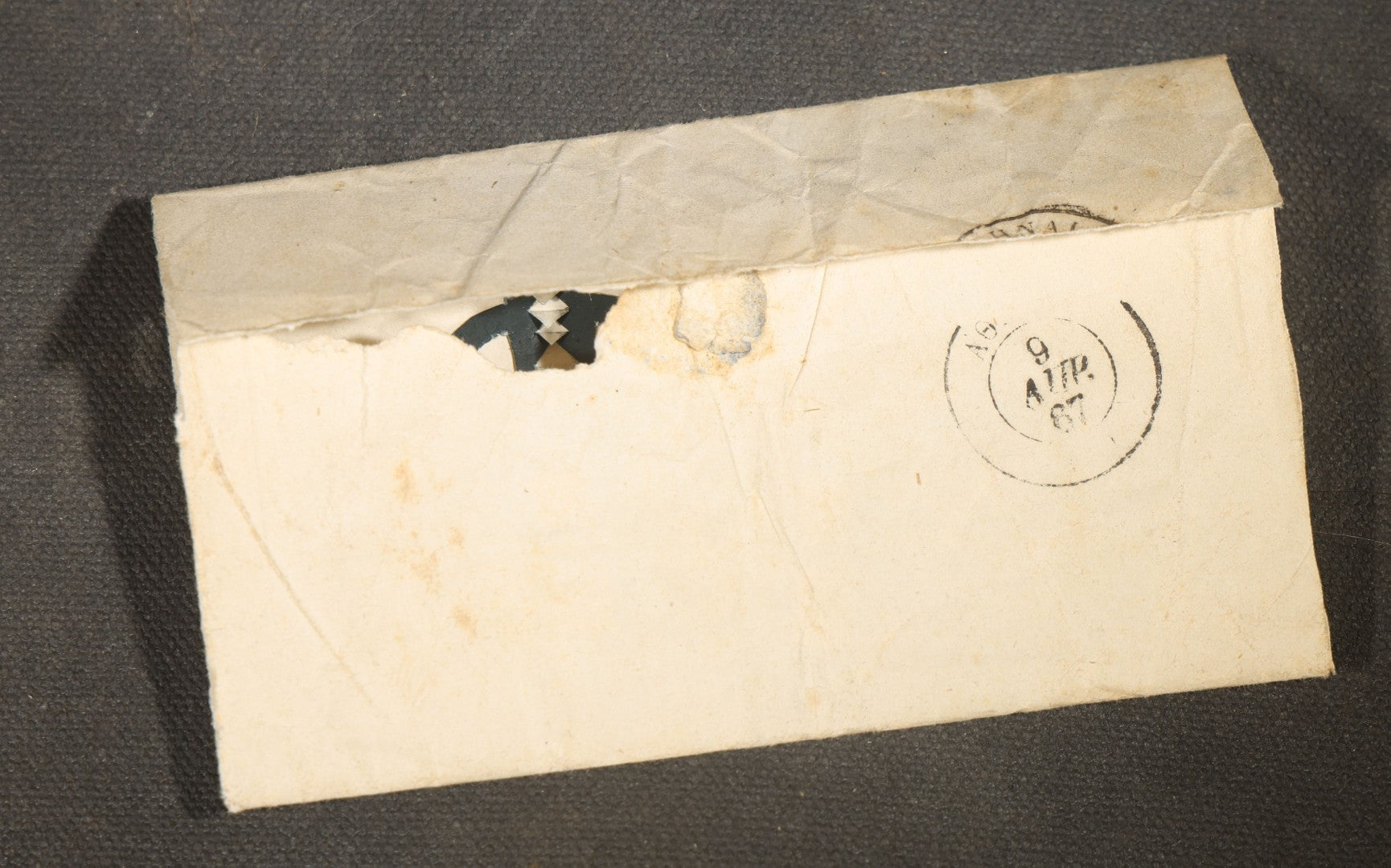 Antique Greek Folded Letter Sheet with Mourning Keepsake Contents including Lock of Hair, Dried Flowers, and Cut-Paper Cross, Postmarked Athens, Greece, 1867
