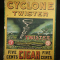 Lot 020 - Vintage Cyclone Twister Five Cent Cigar Cardboard Advertising Sign with Tornado Graphics, Copyright 1928 by Martin L. Richards, the M.L. Richards Co., Dallas, Texas, 9" W x 11" H