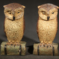 Lot 025 - Pair of Vintage Polychrome Chalkware Owl Bookends, Perched on Stacked Books, 5-1/8" H each