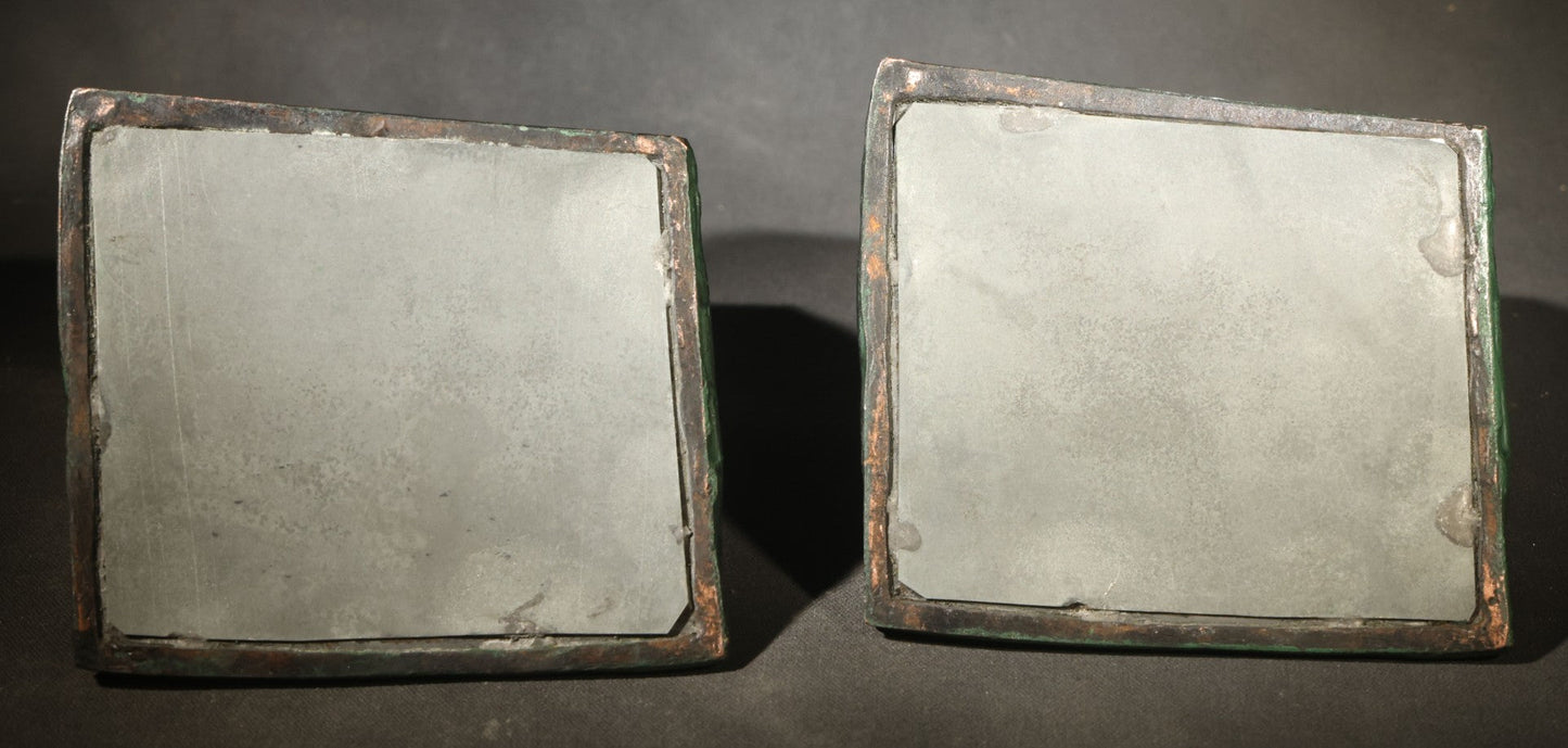 Pair of Antique Green-Patinated Bookends with Two Putti / Cherubs in Relief, Signed and Dated 1903, Manufactured by WAL Co.
