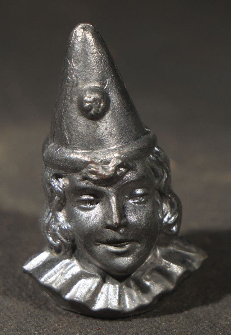Antique German "Glücks-Figuren mit Scherzeinlagen" ("Lucky Figures with Joke Inserts") Bleigießen Fortune-Telling Set with Eight Lead Figurines including Pig, Zeppelin, Mushroom, and Wizard