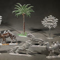 Lot 034 - Grouping of Nine Antique German Zinnfiguren Flat Tin Figures Including Camels, Lions, Bucking Bronco Rider, and Trees