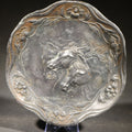 Lot 037 - Antique Pewter Tray with "Pharaoh's Horses" Relief After J.F. Herring, Art Nouveau Floral Border, 5-1/8" W