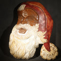 Lot 043 - Vintage Carved and Painted Wood Folk Art Santa Claus Head Wall Plaque, 14" W x 17" H