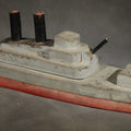 Lot 045 - Antique Folk Art Wooden Battleship Model with Original Paint, Missing Some Guns, 22-1/2" L