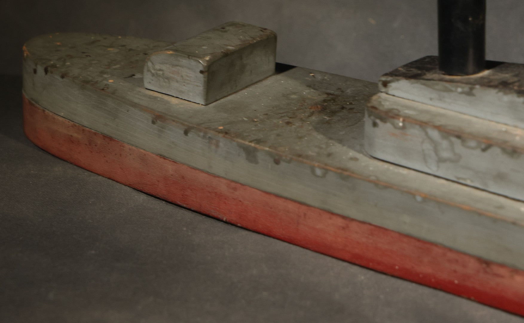 Antique Folk Art Wooden Battleship Model with Original Paint, Missing Some Guns