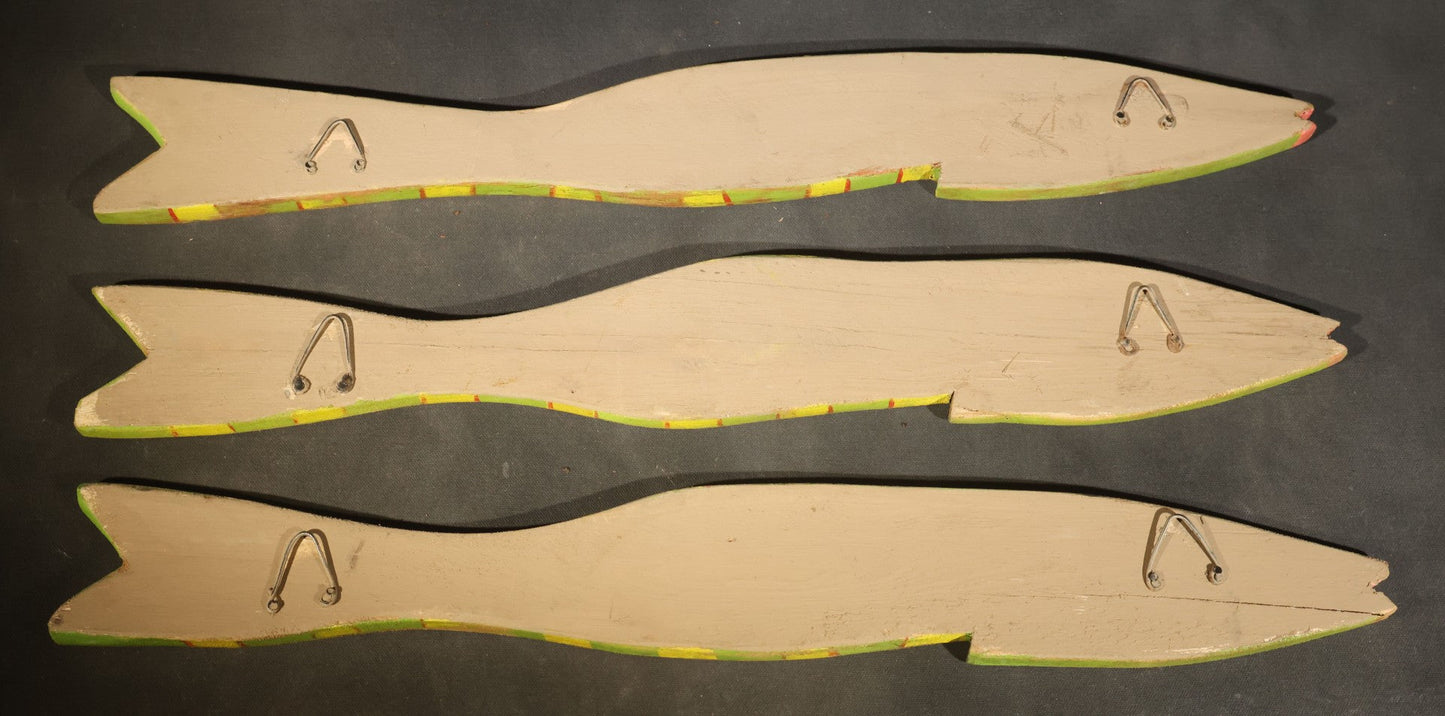 Trio of Modern Folk Art Hand-Painted Recycled Wood Fish Wall Hangings, Made in Haiti