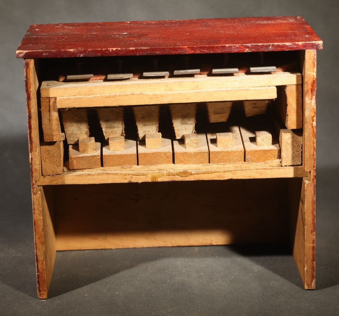 Antique Bliss Wooden Toy Piano with Lithographed Cherub and Scroll Graphics, Eight Keys