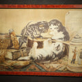 Lot 056 - Antique Framed Chromolithograph Print of Three Cats Playing with a Violin, with Sheet Music, Books, and Stein in Scene, 21-1/2" W x 15-1/4" H