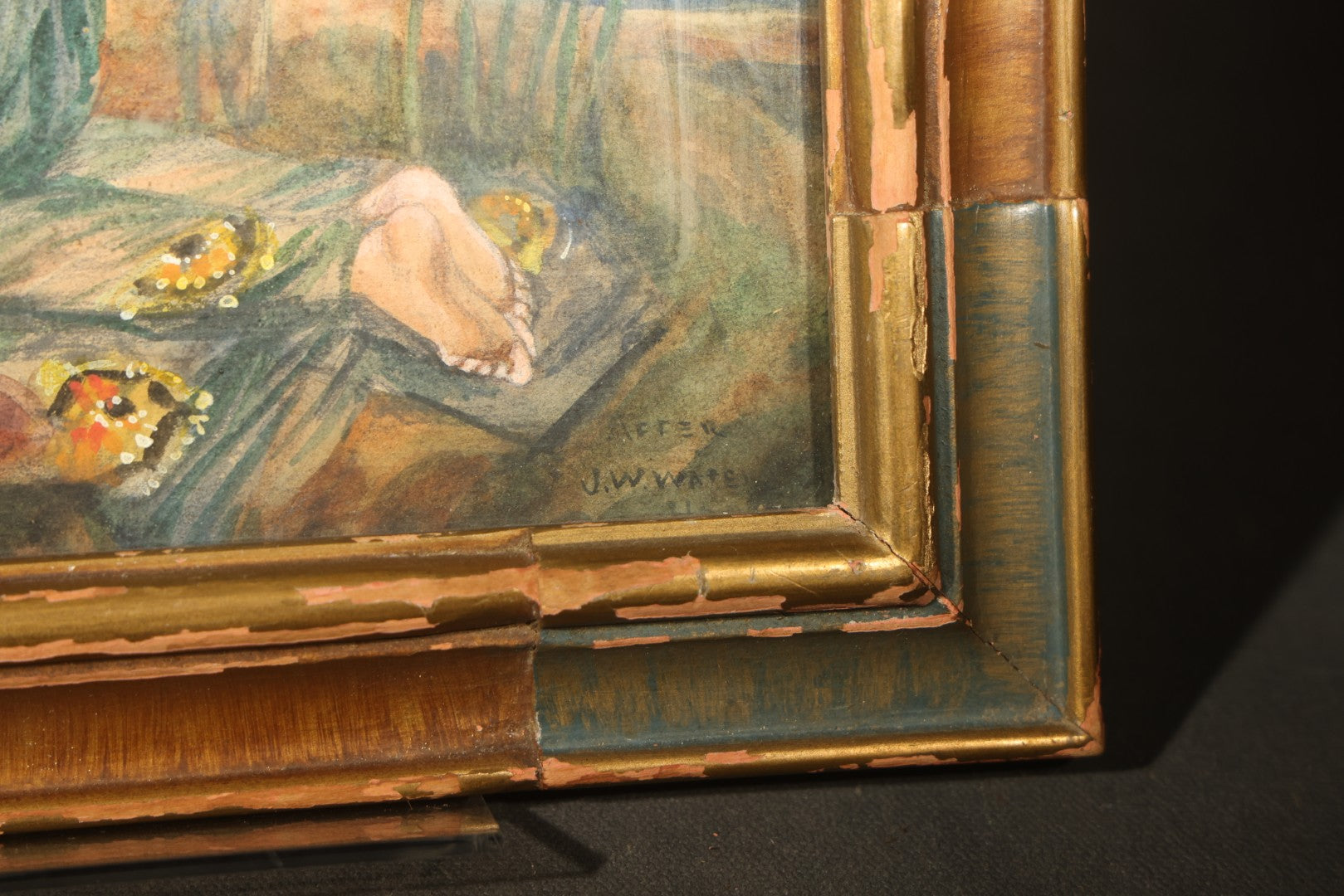 Antique Framed Watercolor Painting on Paper, "Pandora" after John William Waterhouse (English, 1849-1917), Signed "After J.W. Waterhouse"